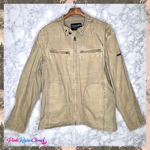 Nautica Jeans Co Khaki Y2K Utility Moto Zip Jacket Cargo 100% Cotton Men’s XL